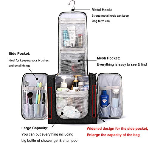 Large Hanging Travel Toiletry Bag for Men and Women Waterproof Makeup Organizer Bag wash bag Shaving Kit Cosmetic Bag for Accessories, Shampoo,Bathroom Shower, Personal Items Black 3 Large Hanging Travel Toiletry Bag for Men and Women Waterproof Makeup Organizer Bag wash bag Shaving Kit Cosmetic Bag for Accessories, Shampoo,Bathroom Shower, Personal Items Black