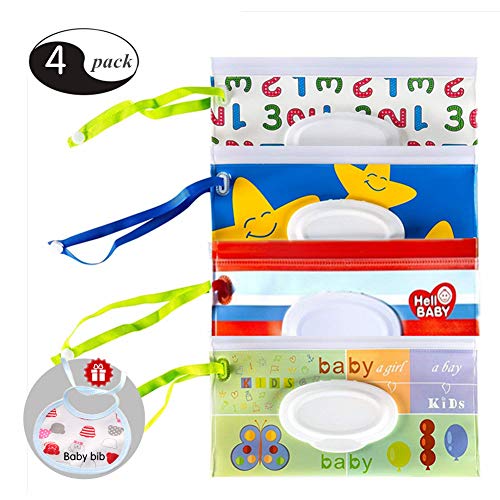 Joyous Journey [4-Pack] Portable Wet Wipe Pouch Dispenser, Reusable Baby Diaper Wipe Holder, Refillable Personal Travel Clutch Dispenser Holder | Keeps Wet Wipes Moist