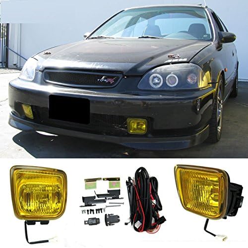 CPW 1996 1997 1998 Honda Civic EK JDM Yellow Fog Lights Lamps + Switch + Wiring