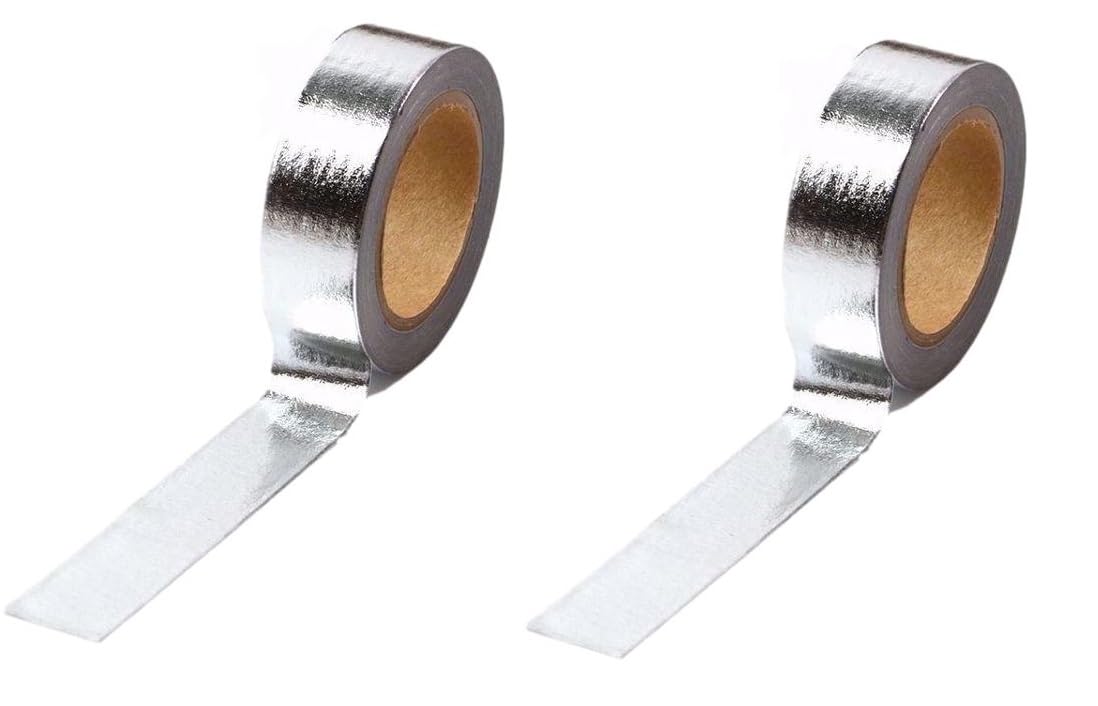 Syntego 2 Rolls Foil Washi Tape 5/8" x 393 inches 15mm x 10m Washi Tape Craft SuppliesTape Scrapbooking DIY Craft Decorative Foil Washi (Silver)