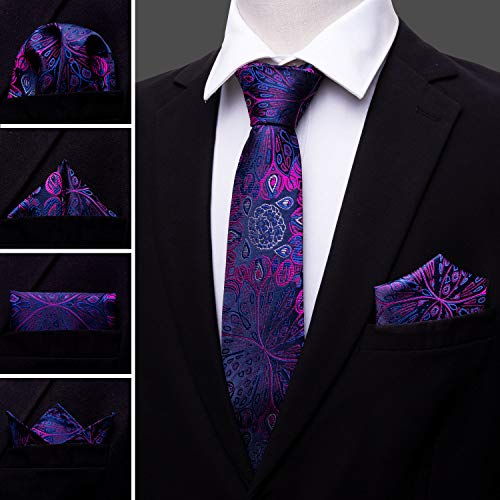 YOHOWA Purple Paisley Silk Tie Set Mens Necktie Pocket Square Cufflinks - Thumbnail 4