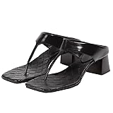 SHODENSE Women Black Chunky Block Heel Flip-Flop