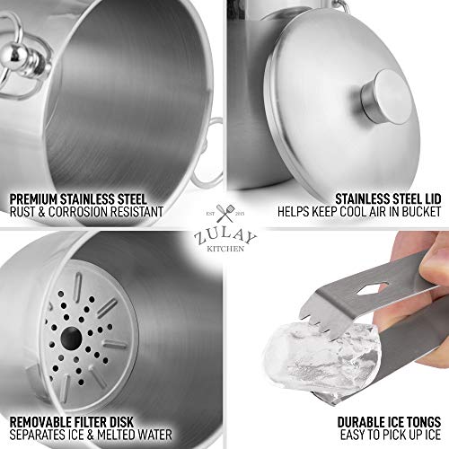 Zulay 3 Liter DoubleWall Insulated Ice Bucket For Cocktail Bar Ice