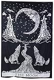 raajsee Crying Wolf and Moon Tarot Tapestry Wall Hanging, Indian Cotton Throw/Black and White Moon Tapestries Hippie Mandala, Boho Bedding Bohemian Bedspread, Yoga Mat Meditation Rugs 54x82 inches