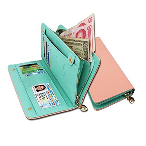 Fashion Wallets for Women, Bifold RFID Blocking Wallet Ladies Clutch Purse Women's Zipper Wallet For Phone Card Checkbook Holder & Organizer Long Large Capacity Purse Handbag Pink Green
