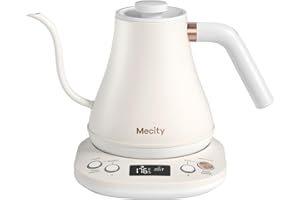 Mecity Electric Gooseneck Kettle With Keep Warm Function & LCD Display Automatic Shut Off Coffee Kettle Temperature Control Pour Over Kettle 1200 Watt, 0.8L, 120V, Off White