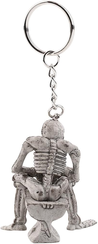 Skeleton Skull Keychain Creative Skull On Toilet Punk Keyrings For Men Novelty Key Holder For Purse Or Bag - Image 5