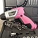 Apollo Tools Lightweight Cordless Screwdriver Set Includes Rechargeable 3.6 Volt Li-ion Screwdriver and 45 Piece Accessory Set in Black Carrying Case- Pink Ribbon- Pink - DT4944P
