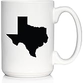 Bevvee Texas State Outline Coffee Mug - State Themed Drinking Decor and Gifts for Texans - Large 15oz White Ceramic Mug