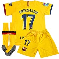 Ioutguy New Griezmann #17 Barcelona Away Kids/Youth Soccer Jersey 2019/2020 Season & Shorts & Socks Color Yellow Size 28