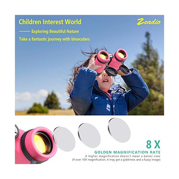 Zeadio Fernglas für Kinder, ideal zum Ansehen von Fußball-Safari-Sightseeing, Camping und Reisen - Rosa – Bild 6