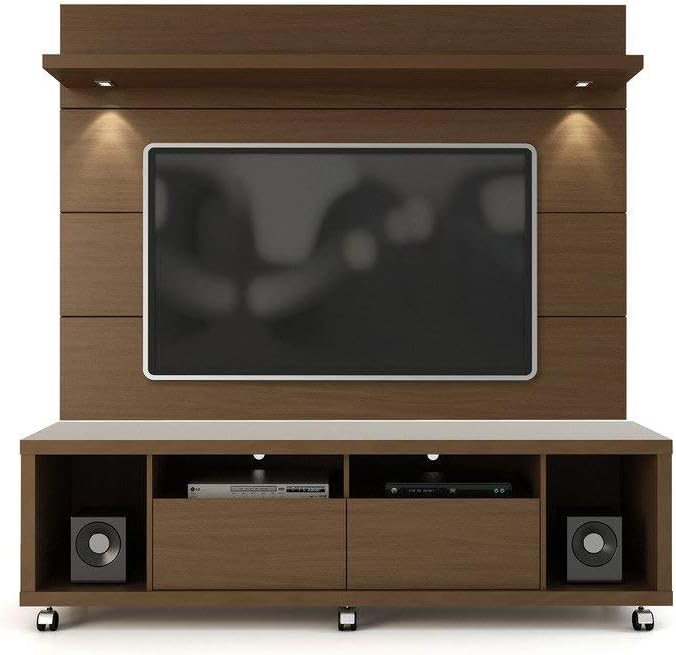 Manhattan Comforts 1.8 Cabrini Stand and Floating Wall TV Panel with LED Lights, 71Lx17.5Wx73H, Nut Brown