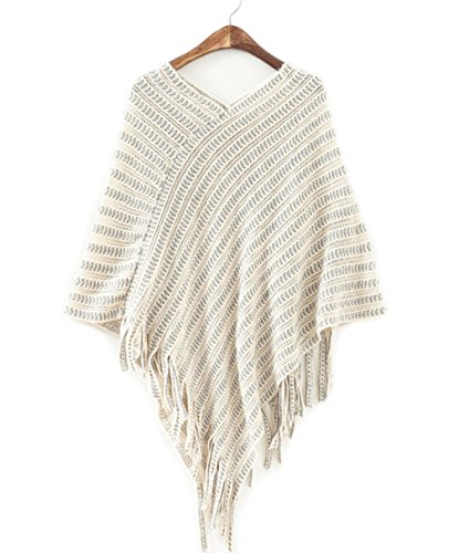 Women s elegant v-neck batwing tassels poncho cape knit…