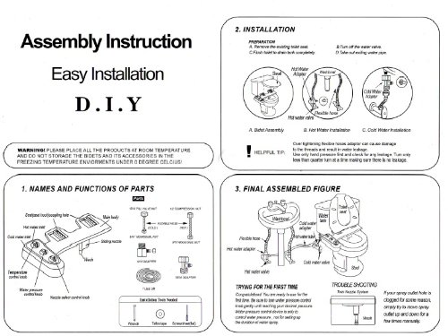 Easy Bidet - "Dual Nozzle" (Nozzle for Male and Female) with Nozzle Self Cleaning Function, Cold and Warm Flash Water, Temperature, Nozzle Select, and Water Pressure Control Knobs, Non Electric Toilet Seat Attachment