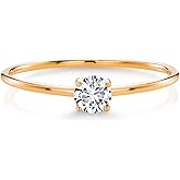 Gem Stone King 10K Yellow Gold Gemstone Birthstone Solitaire Engagement Ring | Round 3.5MM | Wedding Anniversary Promise Gold Ring For Women | Available In Size 5, 6, 7, 8, 9
