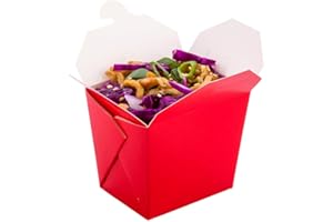 Restaurantware-8 Ounce Noodle Take Out Boxes, 25 Disposable Food To Go Boxes - Tab-Lock, Stackable, Red Paper Take Home Boxes, Greaseproof, For Restaurants, Catering, And Parties