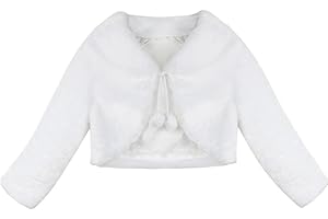 TiaoBug Flower Girl Faux Fur Bolero Shrug Cape Coat Jacket Princess Bridesmaid Long Sleeve Cardigan for Wedding Party Dress