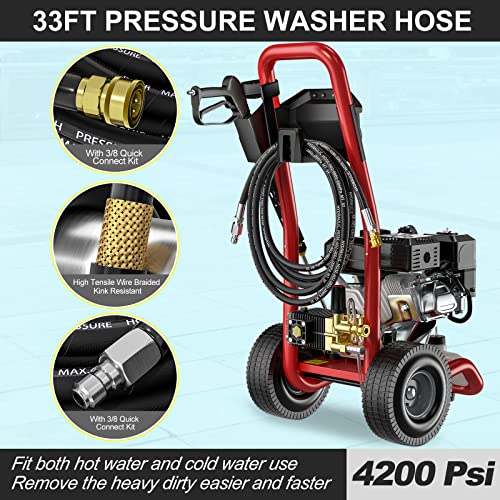 POHIR Gas Pressure Washer, 3.3 GPM Industrial Crankshaft Triplex Brass