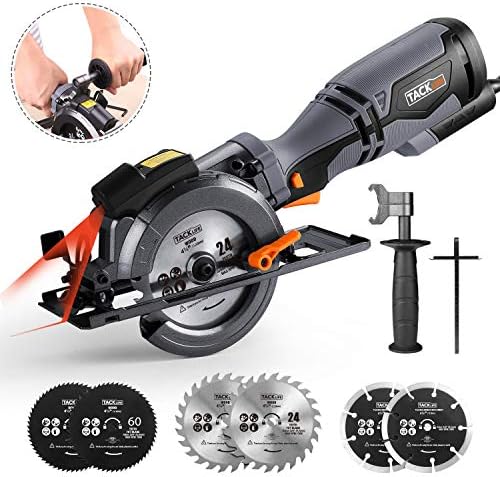 TACKLIFE Circular Saw with Metal Handle, 6 Blades(4-3/4″ & 4-1/2”), Laser Guide, 5.8A, Max Cutting Depth 1-11/16” (90°), 1-3/8” (45°), Ideal for Wood, Soft Metal, Tile and Plastic Cuts – TCS115A