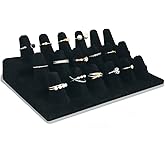 7TH VELVET 18 Fingers Ring Display, Black Velvet 3 Step Ring Stand, for Showcase Jewelry Organizer Jewelry Storage Counter