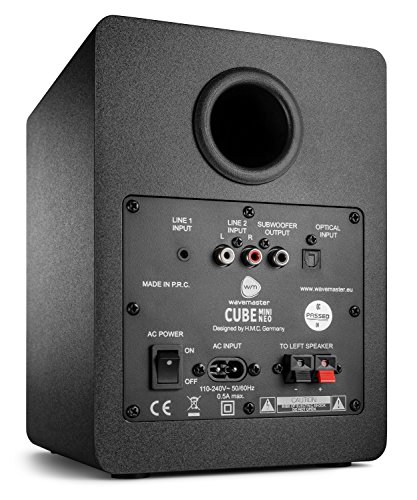 wavemaster CUBE MINI NEO black - Regallautsprecher-System (36 Watt) mit Bluetooth-Streaming, Digitalanschluss und IR-Fernbedienung, Aktiv-Boxen, Nutzung für TV/Tablet/Smartphone, schwarz (66370) 2