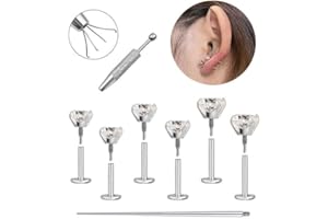 Uni-J Flat Back Stud Earrings for Women Hypoallergenic Surgical Stainless Steel Internal Thread Tragus Helix Cartilage Conch Nose Monroe Labret Medusa Piercing Jewelry /Be Equipped With Piercing Ball Grabber Tool(18G/20G - Gold/Silver/Black/Rose Gold)