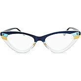 2SeeLife Blue Stripe Small Cat Eye Reading Glasses for Women: Trendy Readers with Spring Hinges, Narrow Funky Frame, Modern Stripes, Ladies Cheaters - 2.25