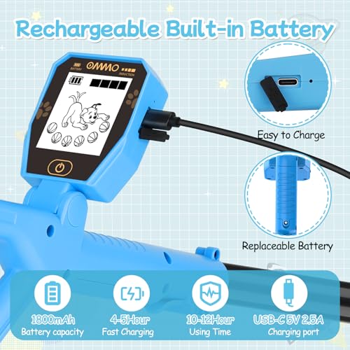【Type-C】 Metal Detector for Children, OMMO Rechargeable Metal Detector with Fun LCD Screen, 72-100 cm Adjustable for Children, IP67 Light Metal Detectors, Outdoor Exploration (Blue)
