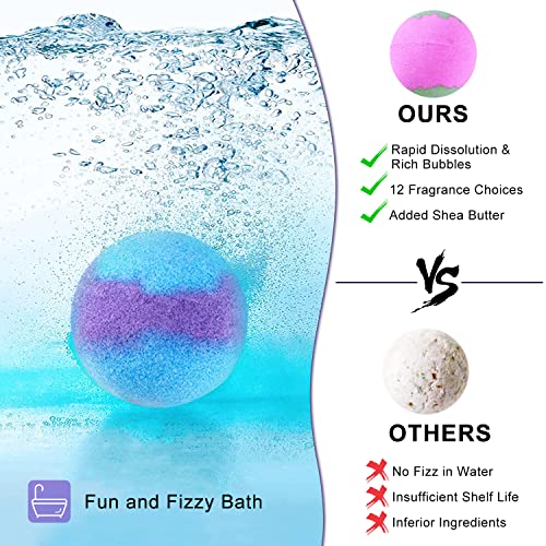 Bath Bombs 12pcs Bubble Bath Gift Set, Natural Aromatherapy Bathbomb Fizzy Shower Ball for Bubble Spa Bath, Essential Oil Bath Salt Ball for Women Kids Wife Relax Moisture Birthday Valentines Mothers