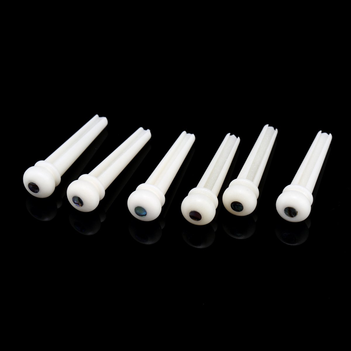 Musiclily Slotted Bone Acoustic Guitar Bridge Pins, White with 3mm Green Pearl Shell Dot(6 Pieces)