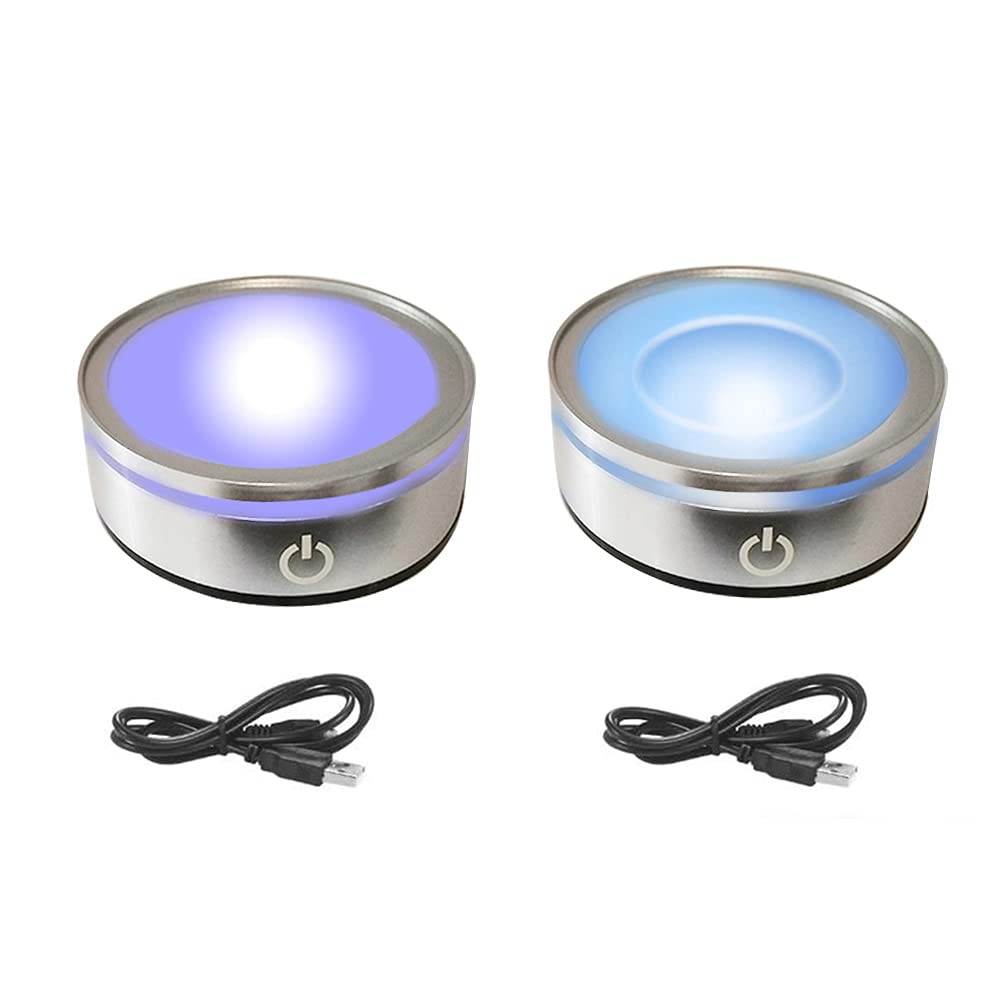 LED Light Base Show Stand, Multicolor Round Show Stand Display Plate Light Base for 3D Crystal Glass Art Collections Figurine Jewelry Display Stand with Sensitive Touch Switch (2,Concave+Flat)