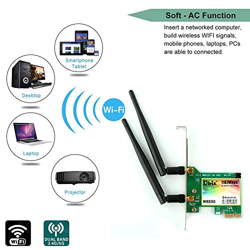 WiFi Card AC 1200Mbps,Wireless Network Card,Ubit 8260 Wireless Network Card with Bluetooth 4.2 Network Server Adapter,Dual-Band 5G/2.4G,PCI-E Wireless WI-FI Adapter Network Card for PC - Thumbnail 3