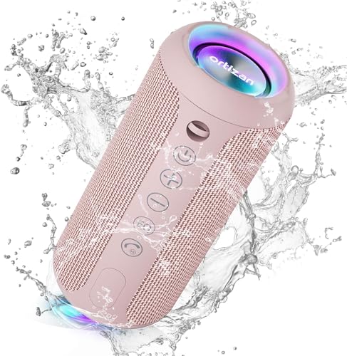 Ortizan Bluetooth Lautsprecher, Bleutooth Box mit LED-Licht, Tragbarer Mini Musikbox mit Freisprechfunktion, IPX7 Wasserschutz und 360° Surround Sound