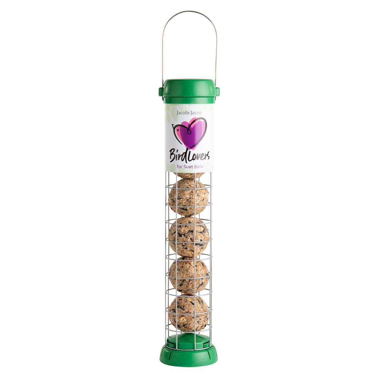 Bird Feeders For Small Birds - Jacobi Jayne® Bird Lovers™ Medium Fat Ball Feeder - Hanging Bird Feeder Holds Up To 6 Suet Balls. Easy Clean Feeder With Quick Release Base, Green