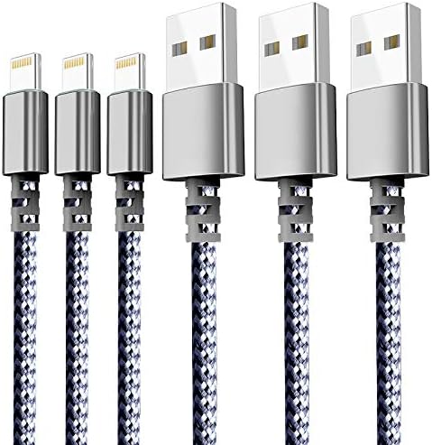 Atizzy Lightning Cable,3 Pack 6 FT Nylon Braided Charging Cable Cord Lightning to USB Cable Charger Compatible with iPhone X/8/7/6S/6/Plus/5 SE/5S/5C/5/iPad/iPod and More(Black)