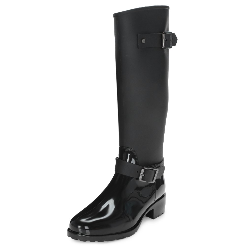 hannea round toe chunky heel zipper waterproof women rain boots