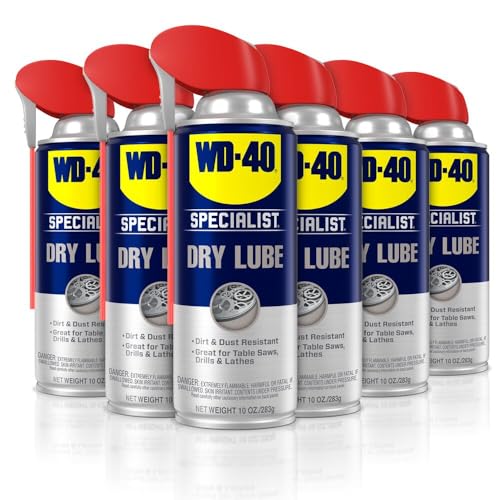 WD-40 Specialist Dry Lube with Smart Straw, Lubricant for Corrosion Protection on Table Saws, Drills and Lathes, Industrial Strength Friction-Reducing Formula, 10 Oz., 6-pack case