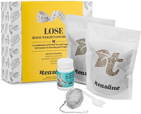 Teasane 28-Day Herbal Tea, Lose Kit| 2x Loose-Leaf Tea Bags, 1x Bottle Seaweed Complex Capsules, Tea Strainer| Natural…