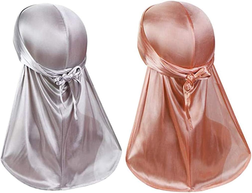 Silky Soft Men,s Solid Durag (1PC/2PCS/3PCS) Extra Long Tail Wide Straps Headwrap Du-Rag 360 Waves