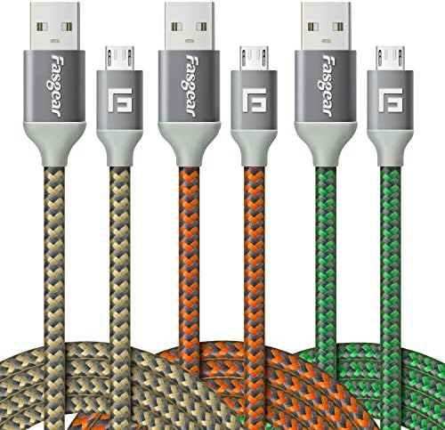 Fasgear Micro USB Charger Cable, 3 Pack 6ft Long Nylon Braided Fast Charging Cord Compatible Samsung Galaxy S7 S6 Edge J7, HTC, Nexus, LG, PS4 and More Android Devices (Gold,Green,Orange)