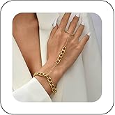 Ximdble Vintage Curb Finger Ring Bracelet Gold Slave Bracelet Hand Chain Boho Wrist Chain Bracelet Rhinestone Punk Chunky Hand Chain Bracelet Jewelry for Women
