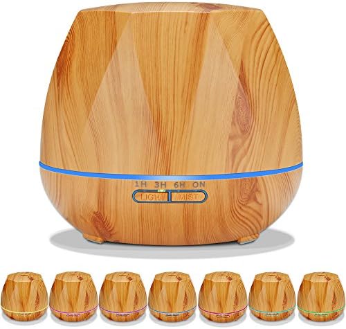 SEAMEI 550ml Essential Oil Diffuser Aroma Diffuser,Wood Grain Ultrasonic Humidifier Cool Mist Diffusers with 7 Color LED Lights for Home Yoga Office,Waterless Auto Shut-off