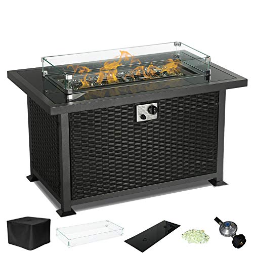 Yamadao CSA Gas Propane Patio Fire Pit Table Rectangular Outdoor Table with Fire Pit, Auto-Ignit ...