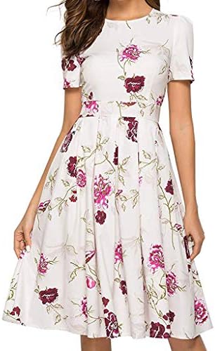 Cenglings Blouse Women's 3/4 Sleeve Floral Print A-line Vintage Printing Party Vestidos Dress
