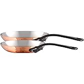 Mauviel M'Heritage 150 CI 1.5mm Polished Copper & Stainless Steel 2-Piece Frying Pan Set, And Cast Iron Handles, Made in France