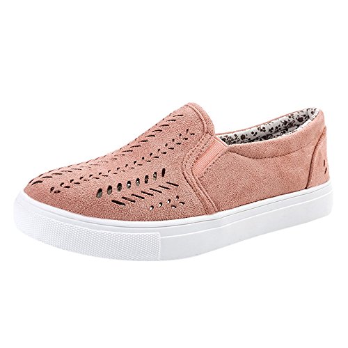 Womens Ankle Flat Suede Lace-up Sport Shoes Walking Running Casual Fashion Sneakers (Pink -6, US:5.5)