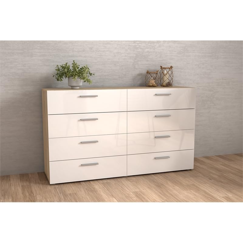 Levan Home Engineered Wood 8 Drawer Double Dresser in Oak/White High