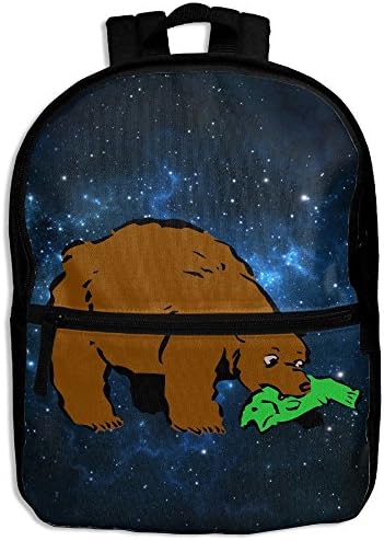 Bear Eat Fish Girls Women School Backpack Portable Shoulders Bags