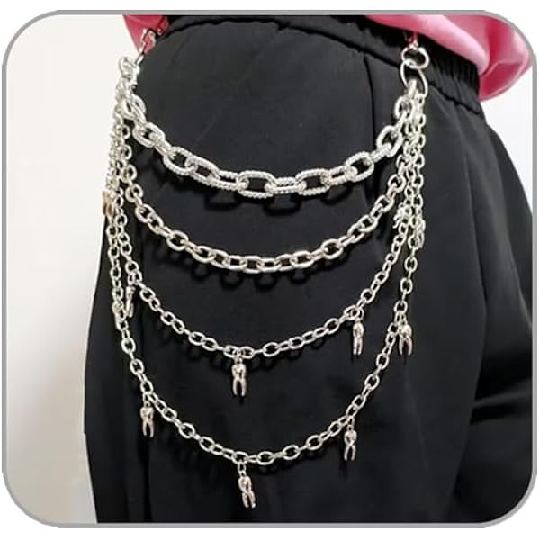 Uniqsum Maltese Cross Wallet Chain - Red & Black Strings, Silver Metal, 26.5 Inch Biker Punk Key Chain