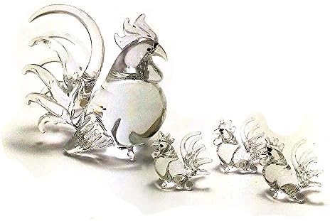 BUASHOP Set of Hen&Chicken Family Lampwork Handmade Art Glass Hand Blown Figure for Collectible Miniature